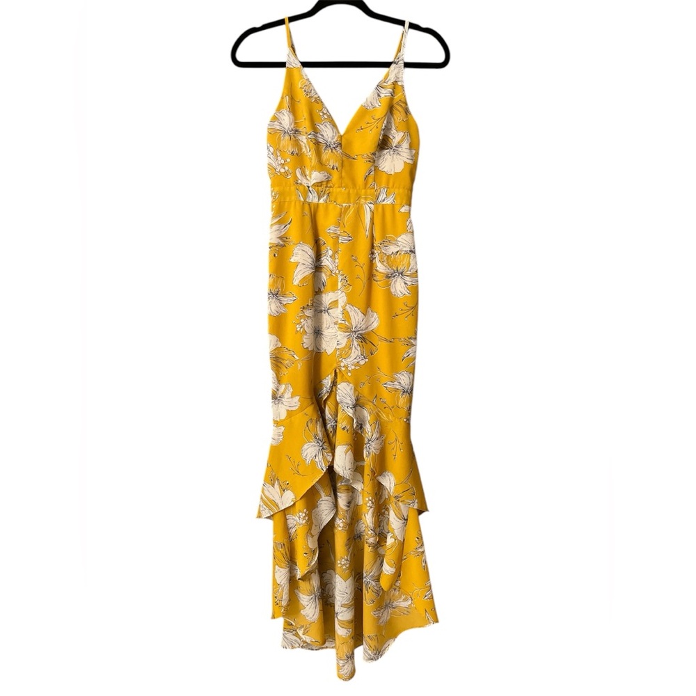 Lulus Darling Daylily Mustard Yellow Floral Print High-Low Maxi Dress - Picture 5 of 10